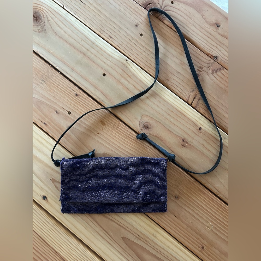 Brand new free people beaded handbag clutch with leather strap
